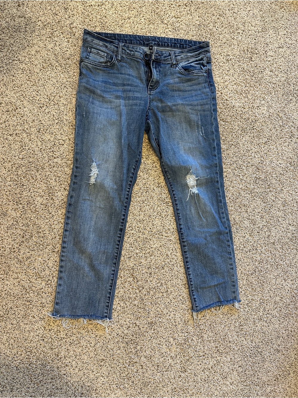 Kut from the Kloth Distressed Blue Cropped Ankle Jeans